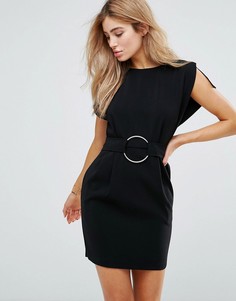 Платье мини с разрезами на рукавах и поясом с кольцами ASOS - Черный