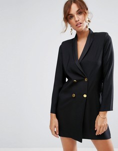 Платье с лацканами и золотистыми пуговицами ASOS - Черный