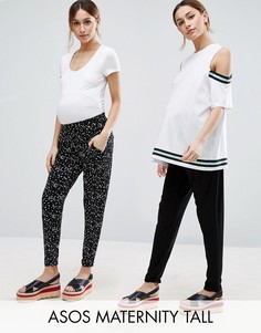 2 трикотажных брюк (однотонные черные/в размытый горошек) ASOS Maternity TALL - Черный