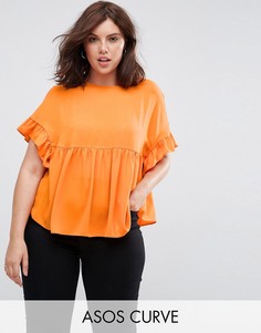 Свободный топ с оборками на рукавах ASOS CURVE - Желтый