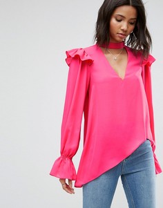 Асимметричная блузка с оборкой ASOS - Розовый