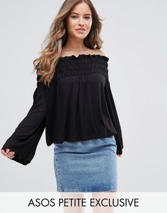 Топ с присборенной вставкой и открытыми плечами ASOS PETITE - Черный