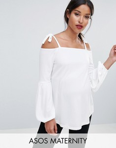 Топ из крепа с открытыми плечами и расклешенными рукавами ASOS Maternity - Кремовый