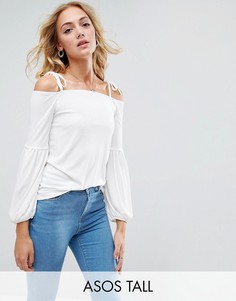 Топ из крепа с открытыми плечами и расклешенными рукавами ASOS TALL - Кремовый