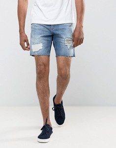 Джинсовые шорты классического кроя с рваной отделкой Jack &amp; Jones Intelligence - Синий