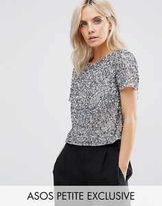 Футболка с отделкой ASOS PETITE - Серебряный
