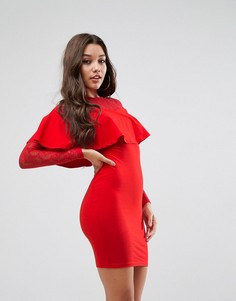 Облегающее платье мини с кружевными вставками и оборкой ASOS - Красный