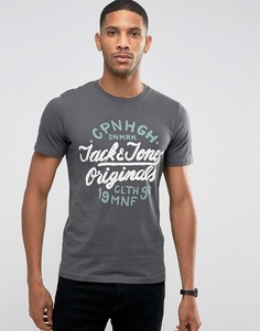 Футболка с фирменным принтом Jack &amp; Jones Originals - Серый