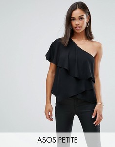 Многоярусный топ на одно плечо ASOS PETITE - Черный