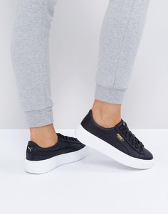 Белые кожаные кроссовки на платформе Puma Basket - Белый