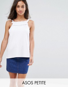 Топ на бретельках с квадратным вырезом и оборками ASOS PETITE - Белый