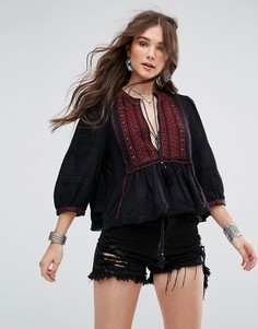 Блузка с вышивкой Free People The Wild Life - Черный