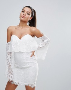 Кружевное платье-футляр с открытыми плечами Love Triangle - Белый