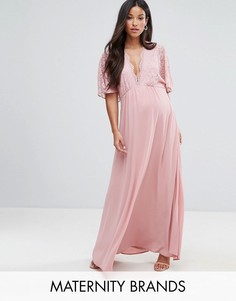 Платье макси в стиле кимоно с кружевной отделкой Queen Bee Maternity - Розовый