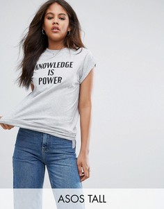 Футболка с принтом Knowledge is Power ASOS TALL - Серый