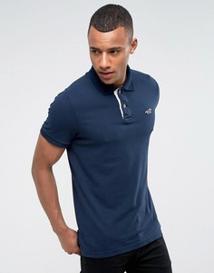 Узкое поло из пике с вышитой чайкой Hollister - Темно-синий