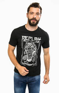 Черная футболка с контрастным принтом Replay