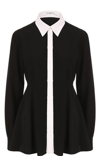 Шелковая приталенная блуза с контрастным воротником Givenchy