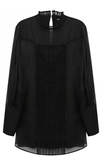Шелковая полупрозрачная блуза с воротником-стойкой Kiton