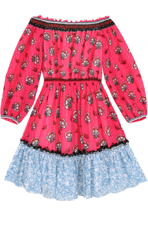 Мини-платье с контрастной оборкой и открытыми плечами Mary Katrantzou