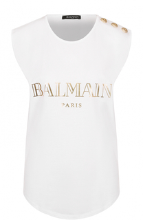 Топ без рукавов с металлизированным логотипом бренда Balmain