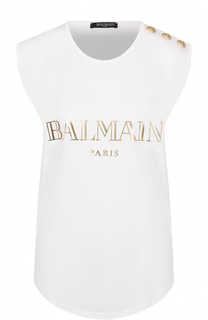 Топ без рукавов с металлизированным логотипом бренда Balmain