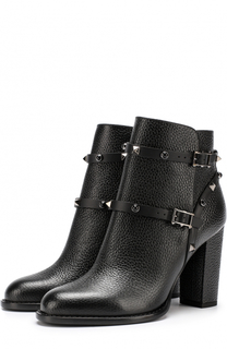 Кожаные ботильоны Rockstud Rolling Noir на устойчивом каблуке Valentino