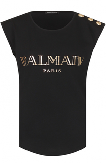 Топ без рукавов с металлизированным логотипом бренда Balmain