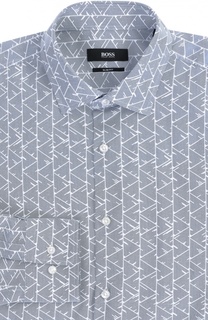 Хлопковая приталенная рубашка с принтом BOSS