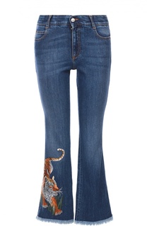 Укороченные расклешенные джинсы с вышивкой в виде тигра Stella McCartney