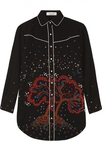 Удлиненная шелковая блуза с контрастным принтом Valentino