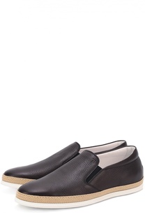 Кожаные слипоны с отделкой из рафии Tod’s Tods