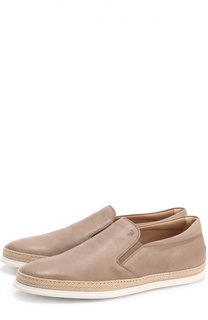 Кожаные слипоны с отделкой из рафии Tod’s Tods
