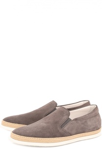 Замшевые слипоны с отделкой из рафии Tod’s Tods