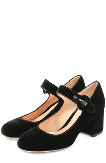 Бархатные туфли на устойчивом каблуке Gianvito Rossi