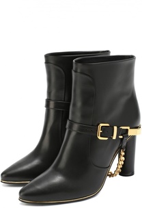 Кожаные ботильоны с декоративной цепью Balmain