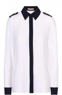 Шелковая приталенная блуза с контрастной отделкой Michael Kors