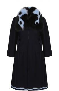 Пальто прямого кроя с укороченным рукавом и контрастной меховой отделкой Fendi