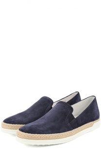 Замшевые слипоны с джутовым рантом Tod’s Tods