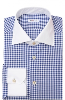 Хлопковая сорочка в клетку с воротником акула Kiton