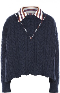 Укороченный пуловер фактурной вязки с контрастным отложным воротником Maison Margiela
