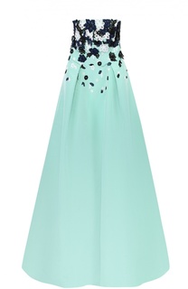 Шелковое платье в пол с контрастной цветочной отделкой Oscar de la Renta