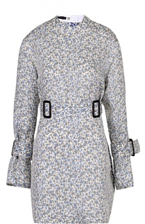 Шелковая блуза свободного кроя с поясом и цветочным принтом Calvin Klein Collection