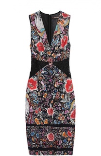Платье-футляр с цветочным принтом и V-образным вырезом Roberto Cavalli