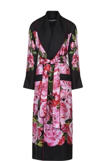 Шелковое пальто с цветочным принтом и поясом Dolce &amp; Gabbana