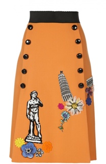 Юбка-миди с широким поясом, нашивками и декоративными пуговицами Dolce &amp; Gabbana