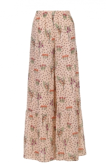 Широкие шелковые брюки с цветочным принтом REDVALENTINO
