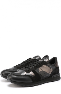 Комбинированные кроссовки Rockrunner с камуфляжным принтом Valentino