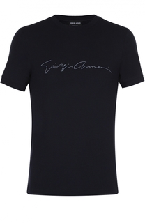 Футболка из вискозы с контрастной надписью Giorgio Armani