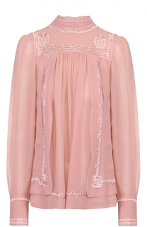 Шелковая блуза с воротником-стойкой и контрастной отделкой Isabel Marant